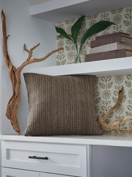 Landcher Brown Pillow front view with woven waffle texture
