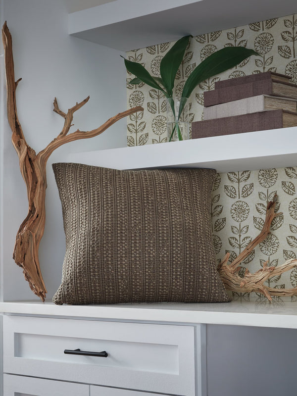 Landcher Brown Pillow front view with woven waffle texture