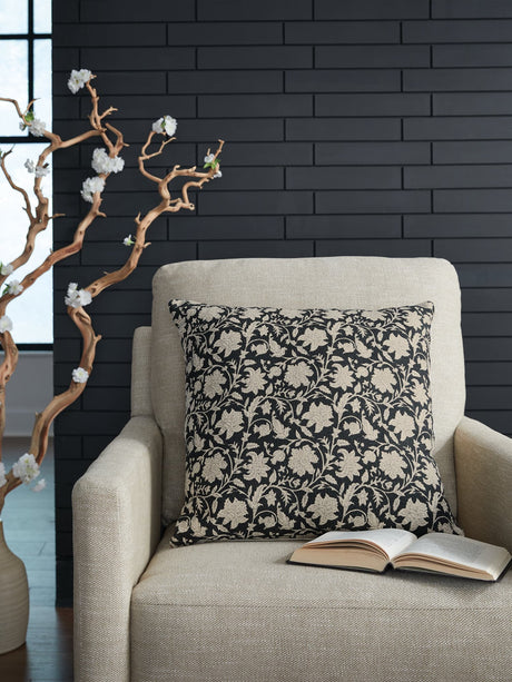 Alanderson Black and Ivory Floral Accent Pillow front angle