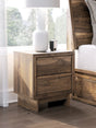 Chirason brown nightstand front view showing two drawers