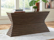 Hannodream warm brown sofa table front angled view