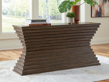 Hannodream warm brown sofa table front angled view