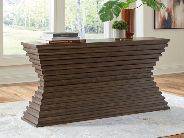 Hannodream warm brown sofa table front angled view