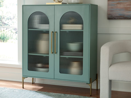 Adwen Light Green Accent Cabinet front view with fluted glass doors