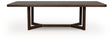 Dilenno dark brown dining extension table with leaf extended, angled view