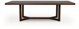 Dilenno dark brown dining extension table with leaf extended, angled view