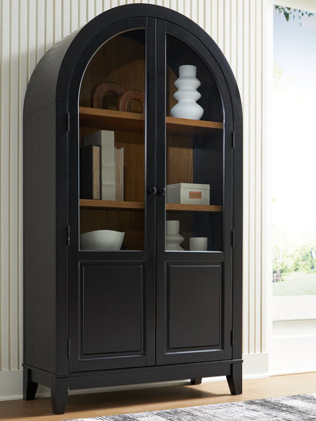 Dagandale Accent Cabinet front closed with black and natural finish