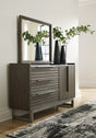 Arkenton grayish brown dresser with attached mirror front view