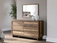 Chirason Brown Dresser and Mirror front view with six drawers
