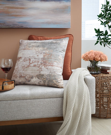 Edinfielders abstract pillow front view in cream, gray, and rust