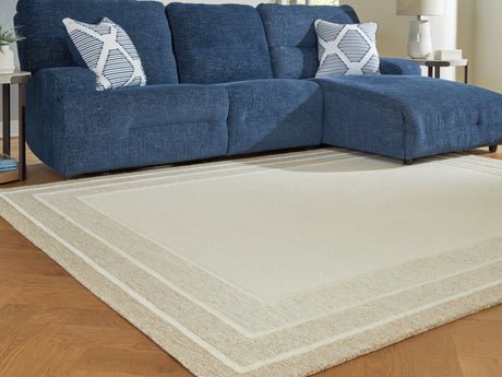 Teelgan Ivory and Tan Large Wool Rug laid flat