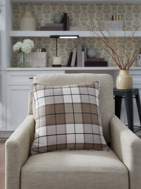 Godricton checkered accent pillow brown black cream set of 4 front view
