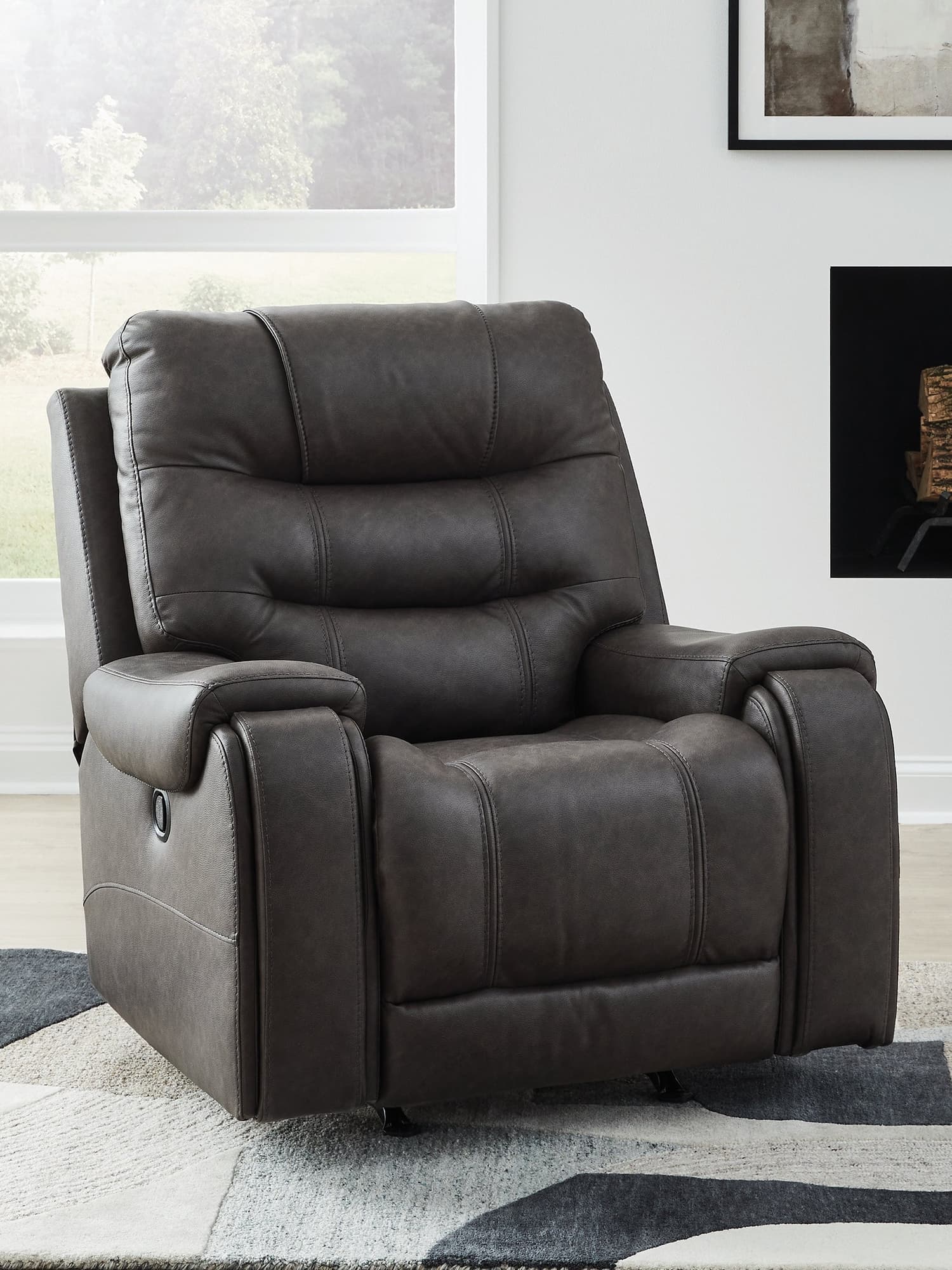 Femley Smoke Faux Leather Recliner main front view