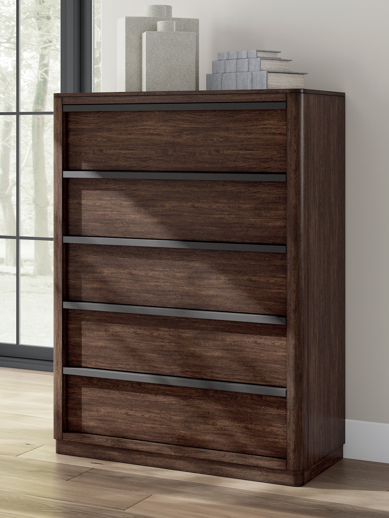 Dilenno Dark Brown Chest of Drawers front view