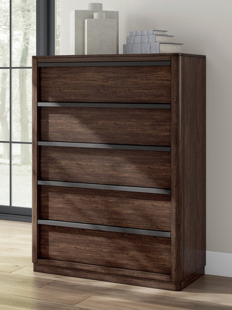 Dilenno Dark Brown Chest of Drawers front view