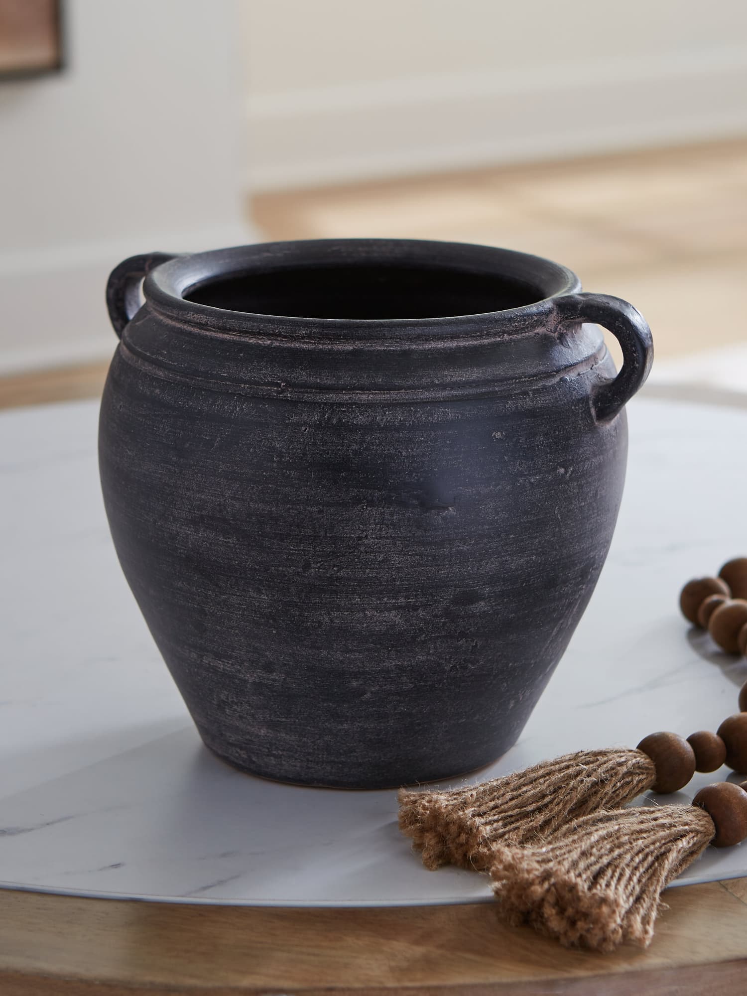 Meadie Distressed Black Ceramic Vase front view