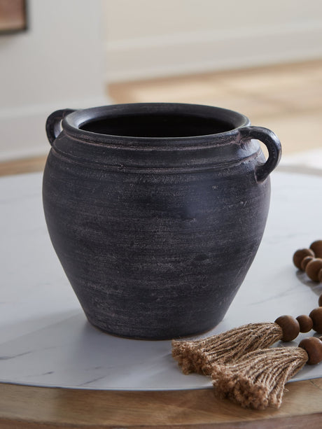 Meadie Distressed Black Ceramic Vase front view