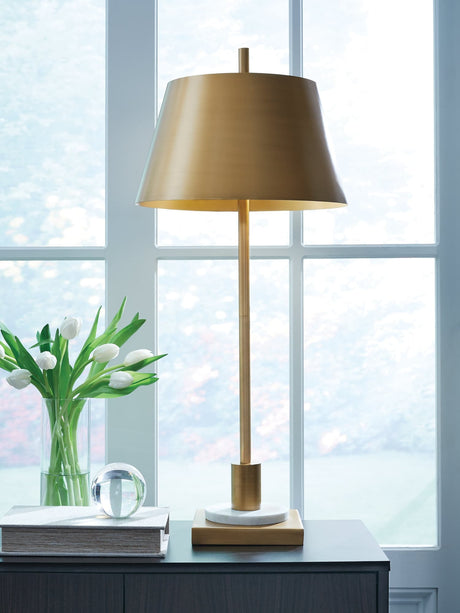 Fritzburn gold finish white marble table lamp frontal view