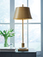 Fritzburn gold finish white marble table lamp frontal view