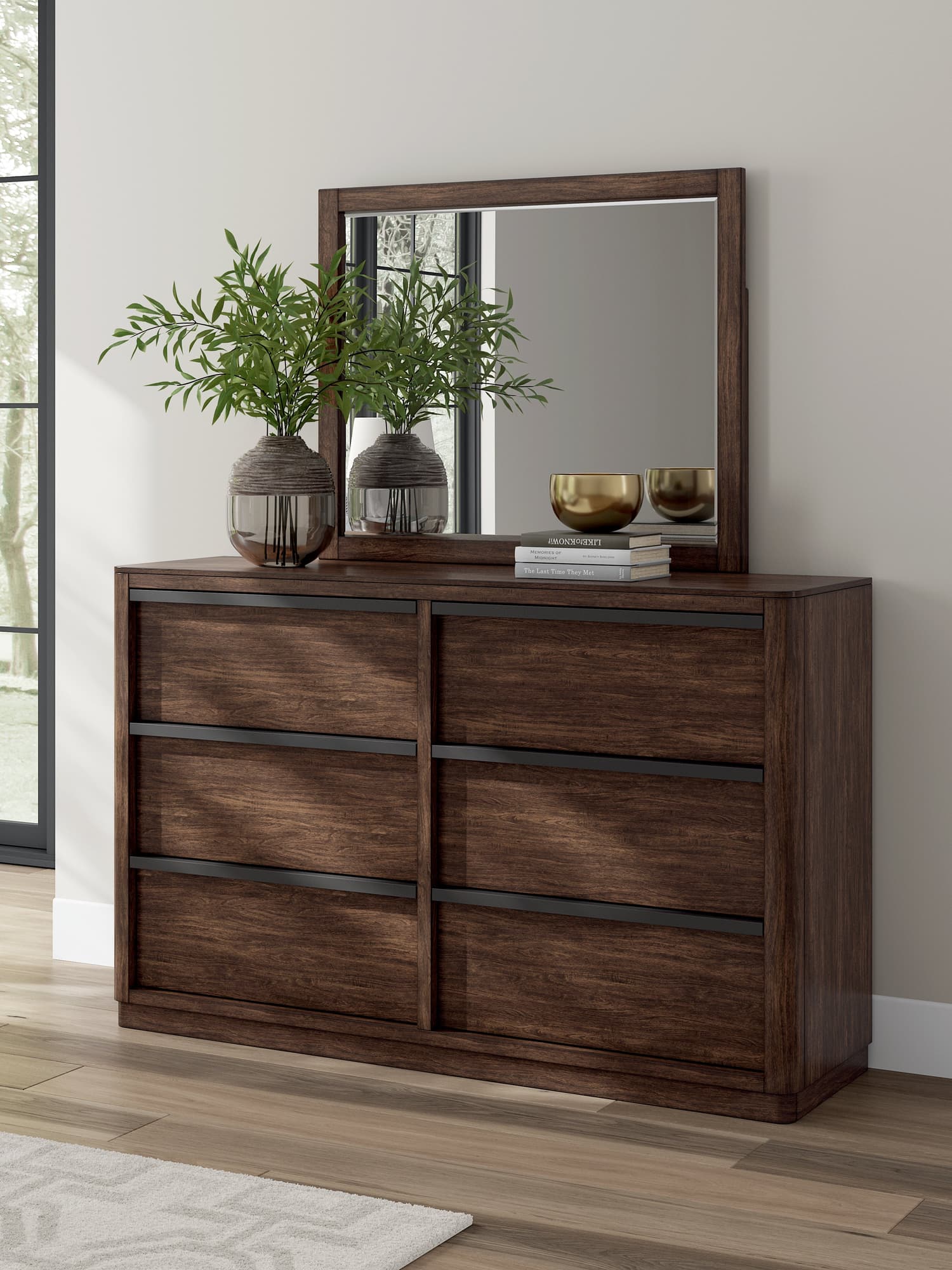 Dilenno dark brown dresser and mirror front view