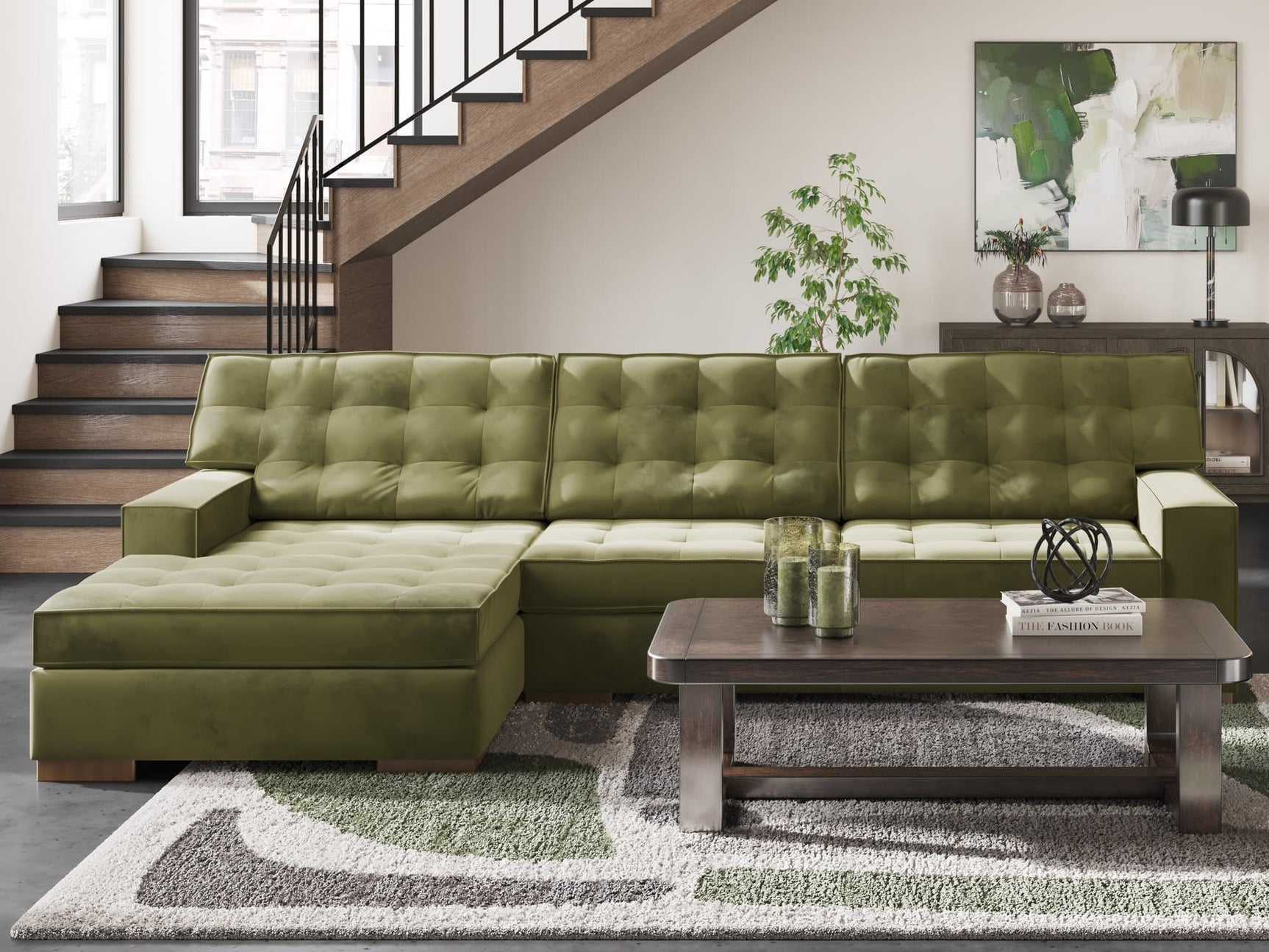 Caspian-Town Olive 2-Piece Sectional Sofa with Chaise main view