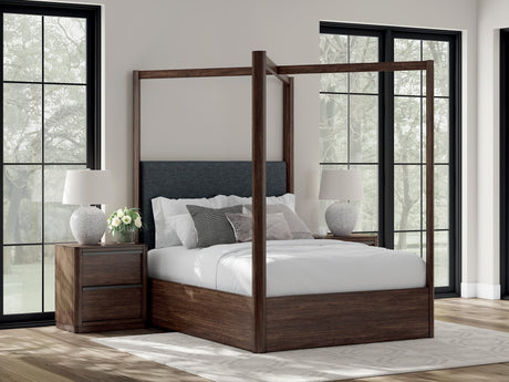 Dilenno Queen Dark Brown Canopy Bed front view