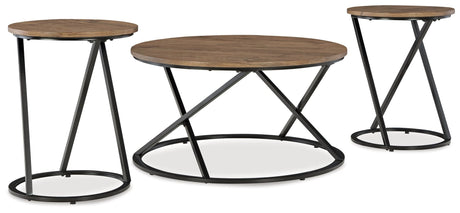 Cassbryn brown and black round coffee table front view