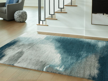 Brentward blue gray ivory 5 by 7 rug front view