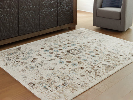 Jossler Traditional Ivory Brown Teal 8x10 Area Rug flat view