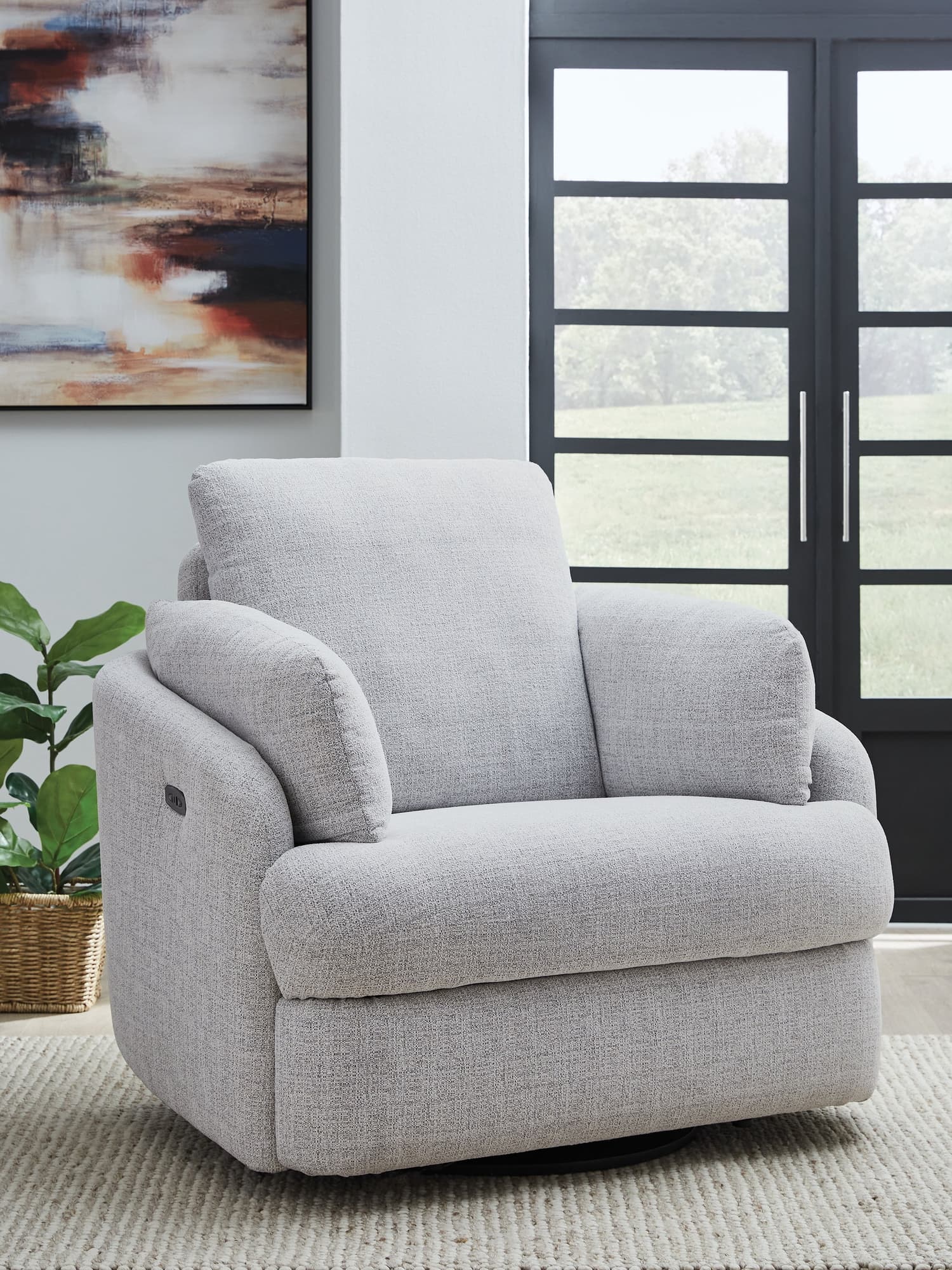 Alainmont Next-Gen Nuvella Stone Swivel Power Recliner, front angle view