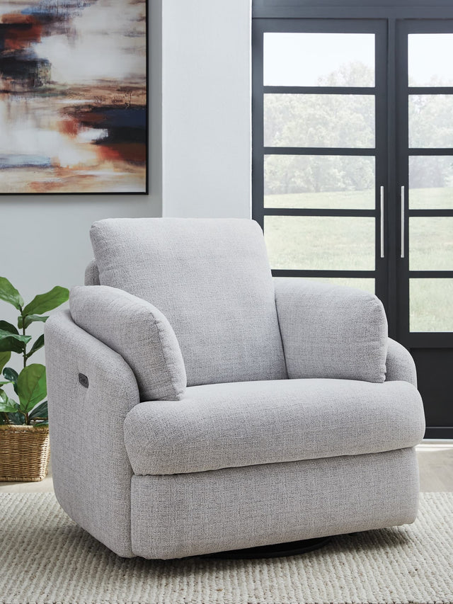 Alainmont Next-Gen Nuvella Stone Swivel Power Recliner, front angle view