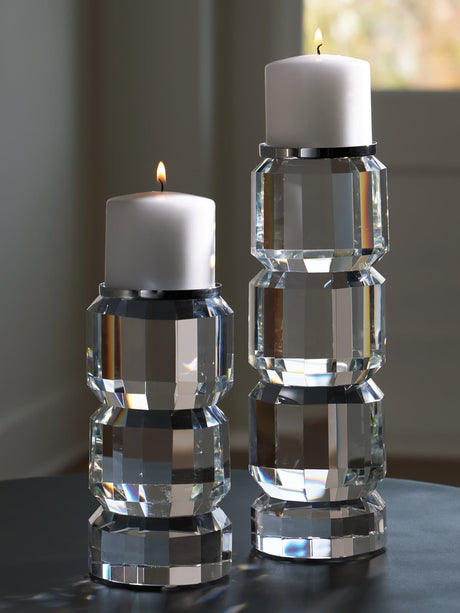 Brentley clear crystal candle holder with silver metal base