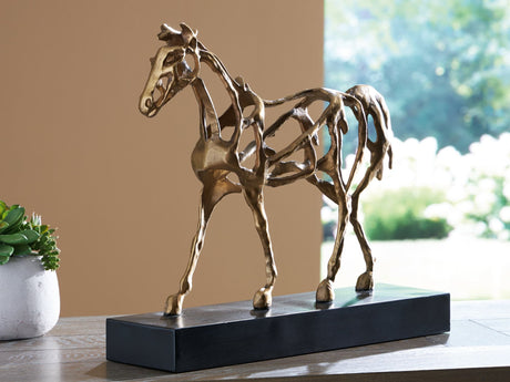 Grainville Antique Gold Finish Equestrian Sculpture front angle