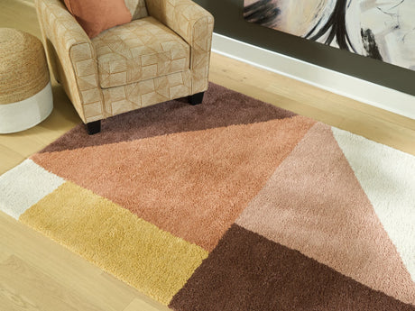 Gailmore 8x10 cream pink ocher geometric rug flat view