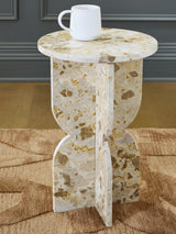 Treygan beige marble accent table side view