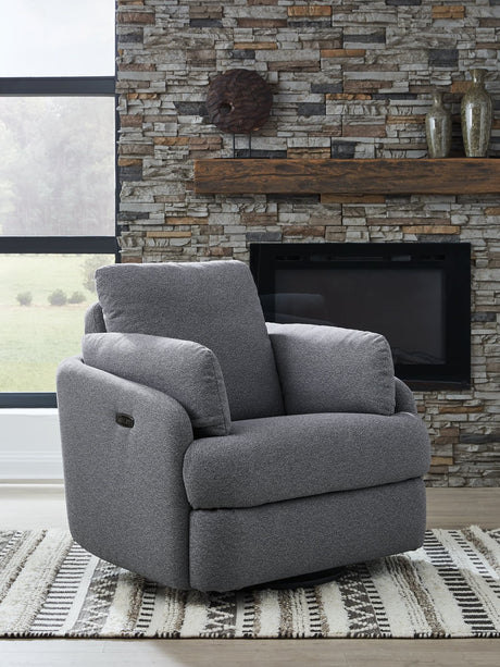 Alainmont Next-Gen Nuvella Salt and Pepper swivel power recliner front view