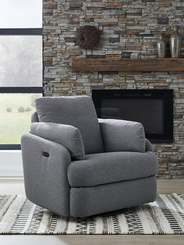 Alainmont Next-Gen Nuvella Salt and Pepper swivel power recliner front view