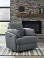 Alainmont Next-Gen Nuvella Salt and Pepper swivel power recliner front view