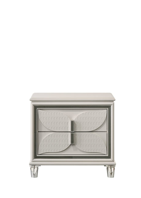 Hayma nightstand in Mysterious Gold finish, front view with USB ports visible