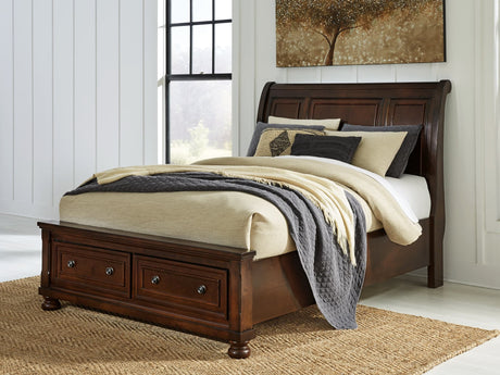 Porter Rustic Brown Queen Sleigh Storage Bed front view