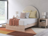 Arloster tan/white full upholstered panel bed front angle