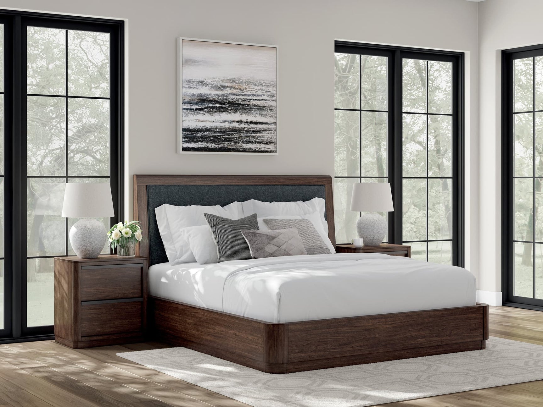 Dilenno Dark Brown King Upholstered Panel Bed front view