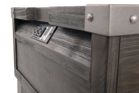 Todoe dark gray coffee table with two matching end tables from front angle