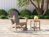 Sundown Driftwood Adirondack outdoor rocking chair and end table set - front view