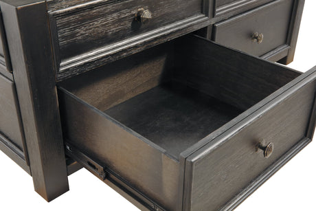 Tyler grayish brown and black creek coffee table with lift-top open