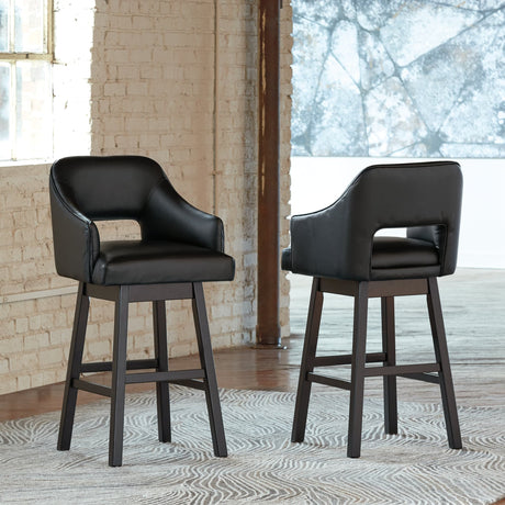 Tallenger black and dark brown 2-piece bar stool set front view