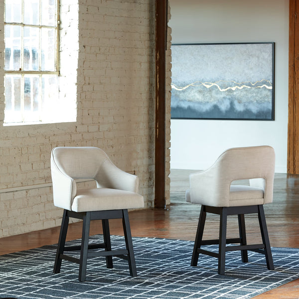 Tallenger Linen and Brown 2-Piece Bar Stool set front view