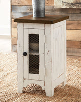 Front view of Wystfield 2-piece distressed white and brown end tables