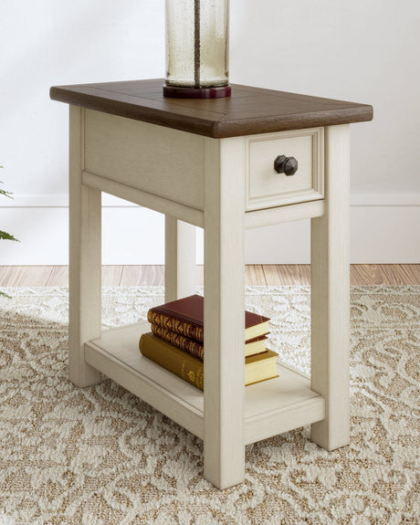 Bolanburg two-tone end tables set showing front view with drawers closed