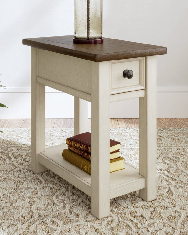 Bolanburg two-tone end tables set showing front view with drawers closed